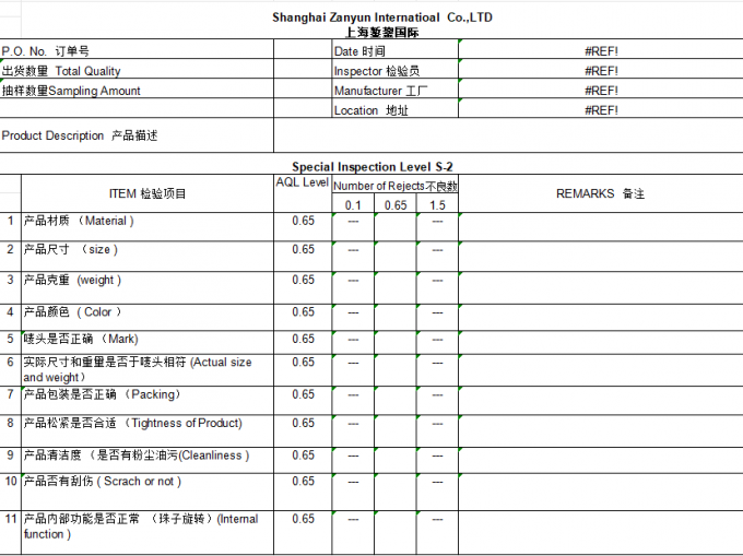 Shanghai Zanyun International Trade Co., Ltd. Ποιοτικός έλεγχος